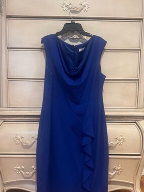 Calvin Klein Elegant Cowl Neck Sleeveless Dress in Royal Blue size 14